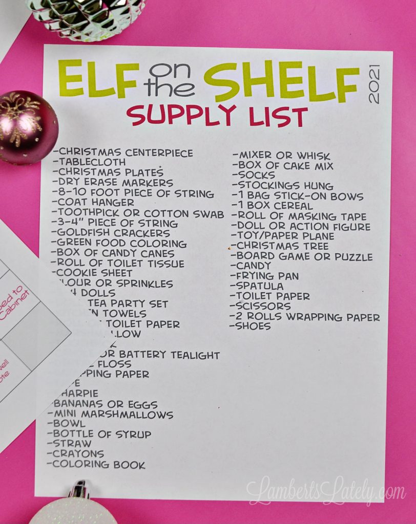 elf on the shelf supply list